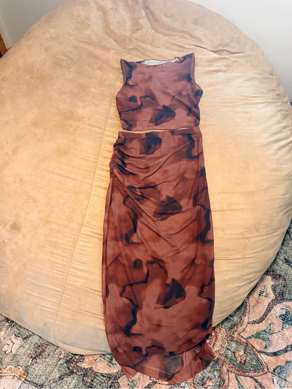 SHEIN Brown and Black Ruched Maxi Dress